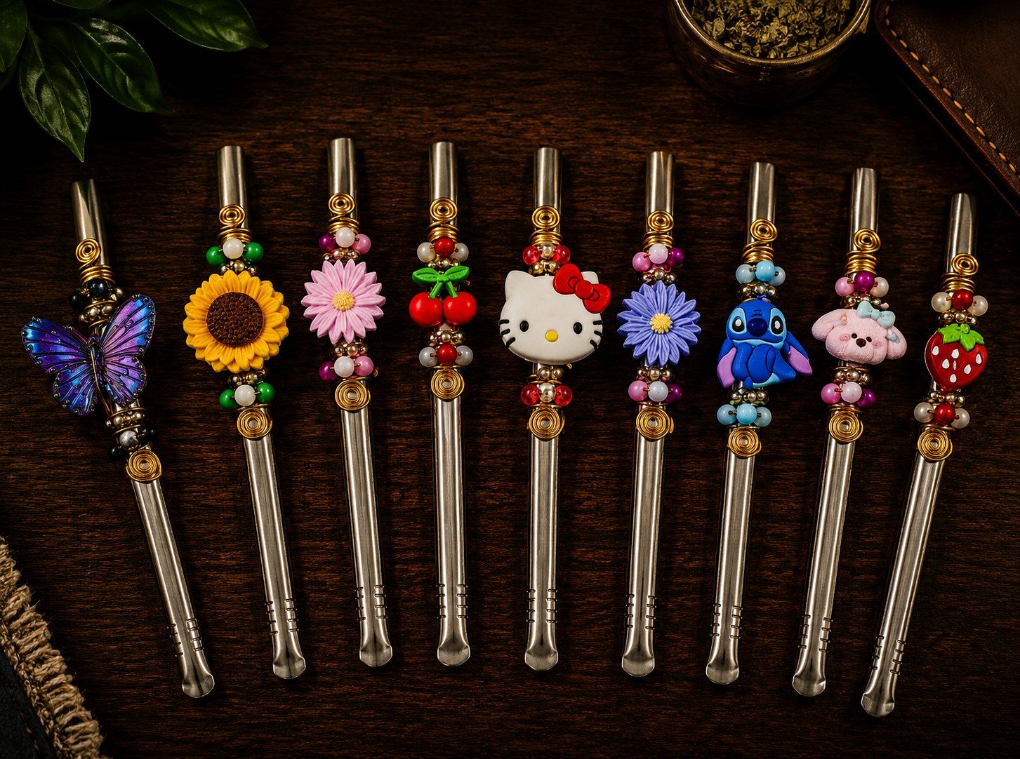 Bombillas filtro chato personalizadas con flores y personajes