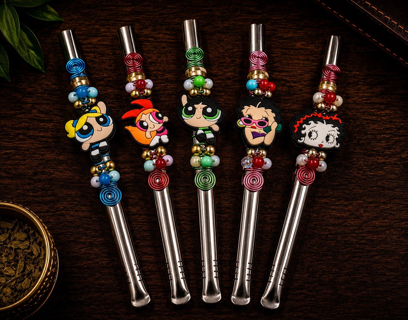 Bombillas filtro chato personalizadas con flores
