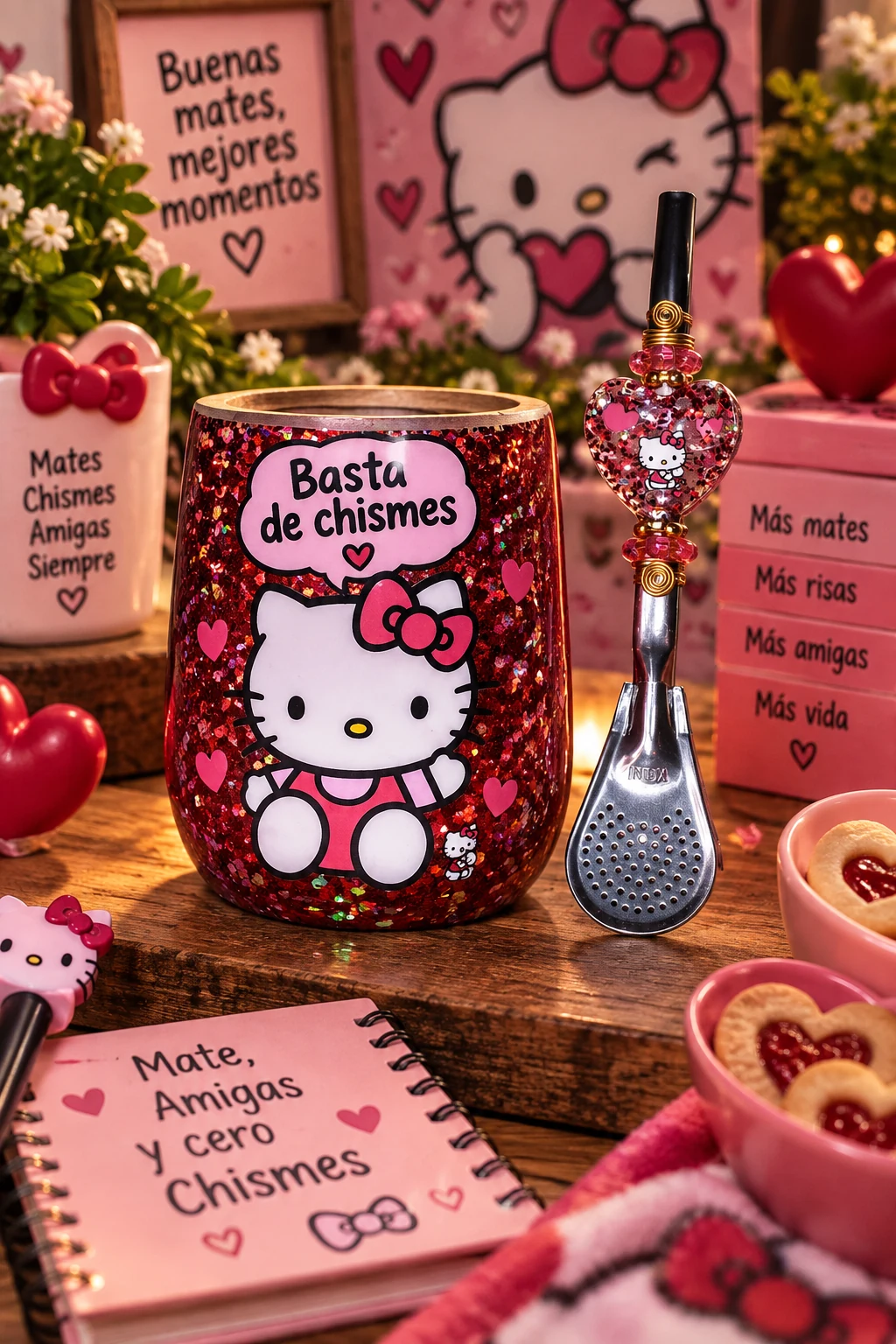 Mate Hello Kitty Basta de chismes con bombilla decorada ElyVentas