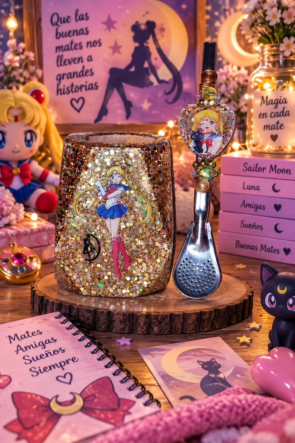 Mate Sailor Moon clásica con bombilla decorada ElyVentas