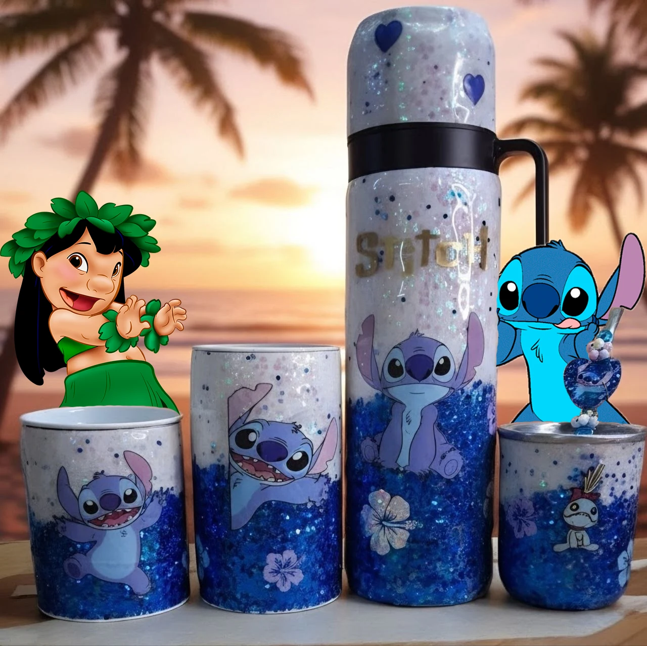 Set Matero Completo Stitch con termo mate bombilla yerbero y azucarero ElyVentas